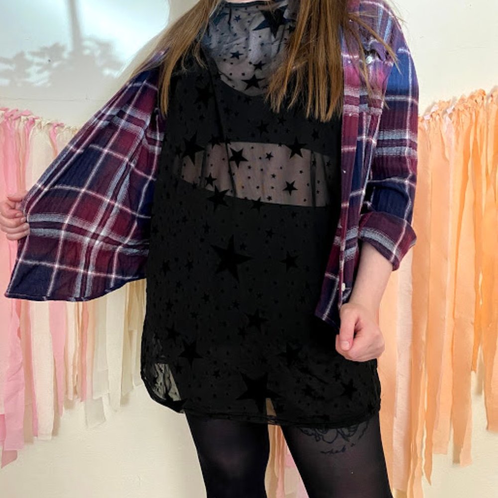 Knit plaid button down